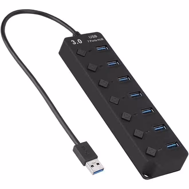 هاب یو اس بی 7 پورت همراه با کلید قطع و وصل USB 3.0 مدل Hi-Speed