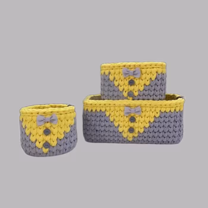 سبد قلاب بافی تریکو طرح نوزادی کد 01 مجموعه 3 عددی