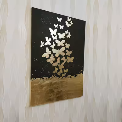 تابلو نقاشی ورق طلا طرح پروانه و شب کد 420