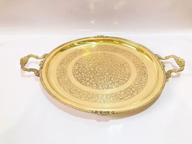 سینی گرد دسته دار برنجی سنگین