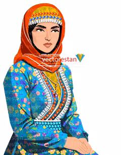 وکتور خانم محجبه با لباس سنتی و محلی طرحدار ایرانی