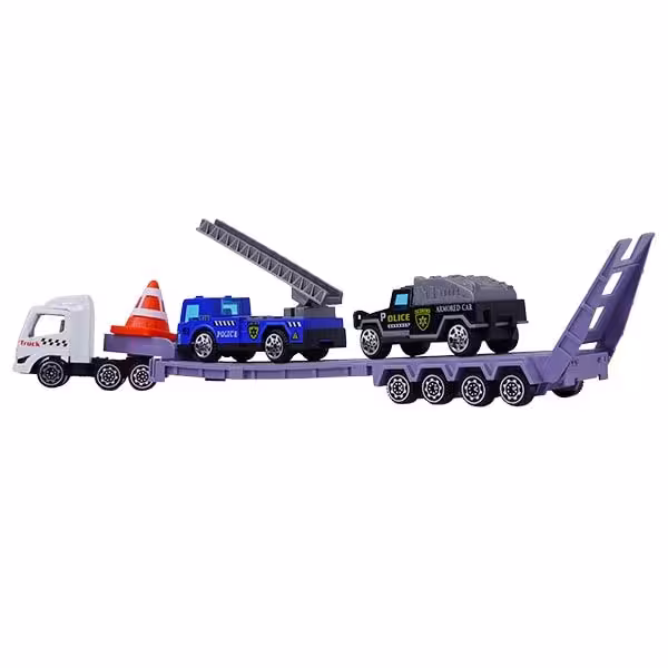 ست تریلی با ماشین پلیس اسباب بازی die cast