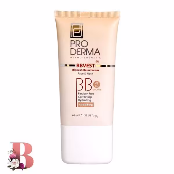 بی بی کرم پرودرما رنگ بژ طبیعی مناسب پوست های چرب و جوشدار spf 40 حجم 40 میلی لیتر | ProDerma BBVest Blemish Balm Cream natural beige SPF40 40 ml