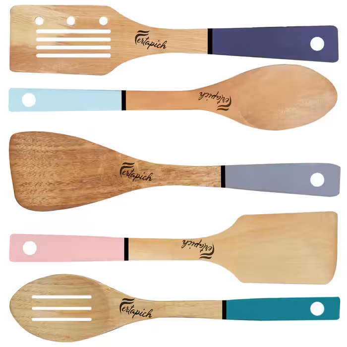 سرویس کفگیر و ملاقه 5 پارچه فرتاپیچ مدل چوبی کد 020 | کالا مکس