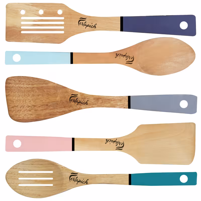 سرویس کفگیر و ملاقه 5 پارچه فرتاپیچ مدل چوبی کد 020 | کالا مکس