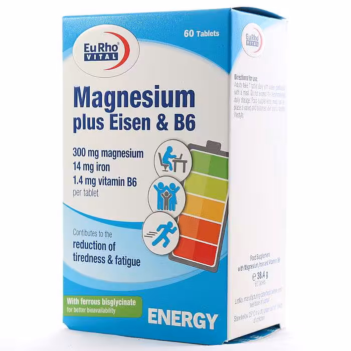 قرص منیزیم پلاس آیزن و ب6 یوروویتال 60 عددی