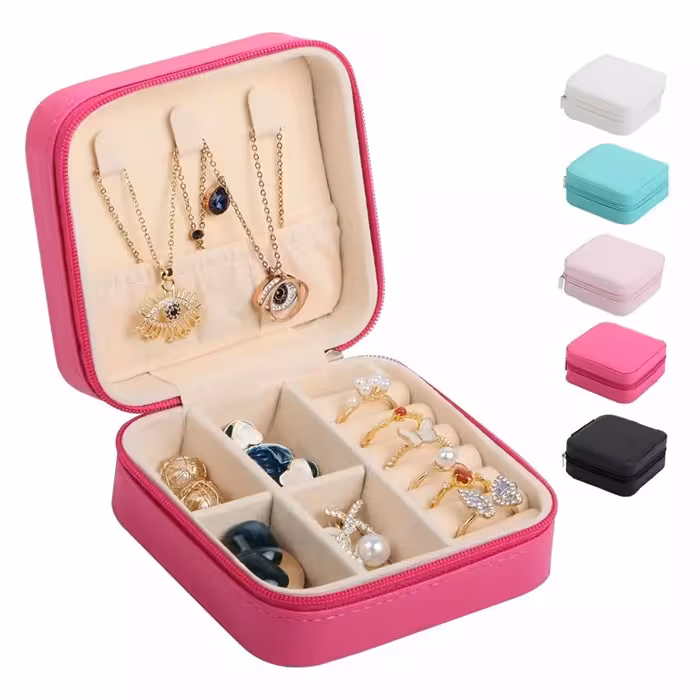 جعبه جواهرات چرمی مسافرتی زیپ دار کد42651