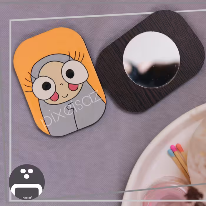 آینه جیبی طرح دخترچادری پیکسل ساز/جنس چوبی و نقاشی شده