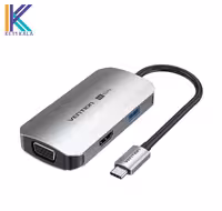 هاب USB-C to HDMI/VGA/USB 3.0/PD Docking Station 0.15M Gray Aluminum Alloy Type