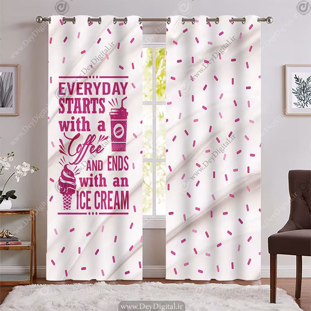 پرده پانچی طرح سایده آبمیوه و بستنی با تم صورتی و زمینه پاستلی BA-8155-s