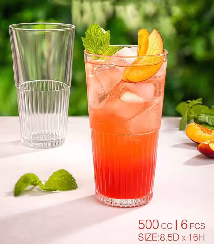 لیوان شیشه ای پایه شیاردار 500 سی سی برند لیمون کد 2448
