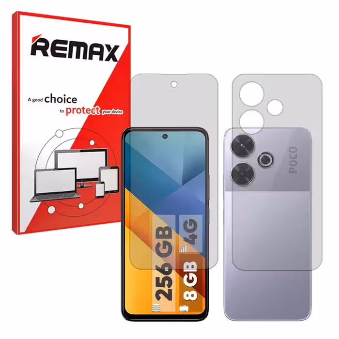 گلس صفحه نمایش و پشت گوشی شیائومی Poco M6 4G مدل هیدروژلی مات برند ریمکس کد SS