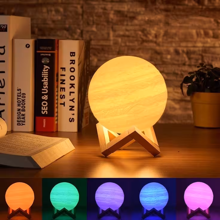 آباژور رومیزی سیاره مشتری مدل S3 سایز کوچک مدل مولتی کالر 16رنگ به همراه ریموت کنترلی