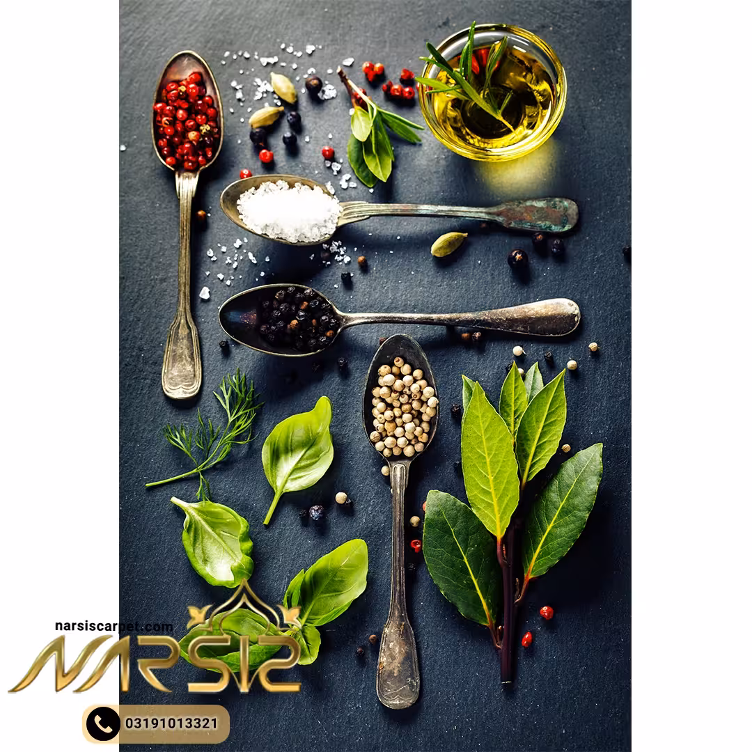 فرشینه آشپزخانه طرح نعنا و ریحان و قاشق های ادویه کد 7088