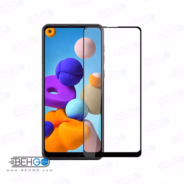 گلس A21 سامسونگ A21 محافظ صفحه نمایش شیشه ای ا21 تمام چسب گلس ای 21 سامسونگ Full Glue Glass Samsung Galaxy A 21 / A21