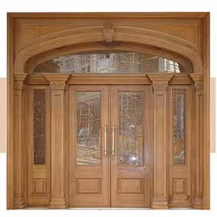 درب ورودی لابی تمام چوب شیشه دو جداره کد 3077