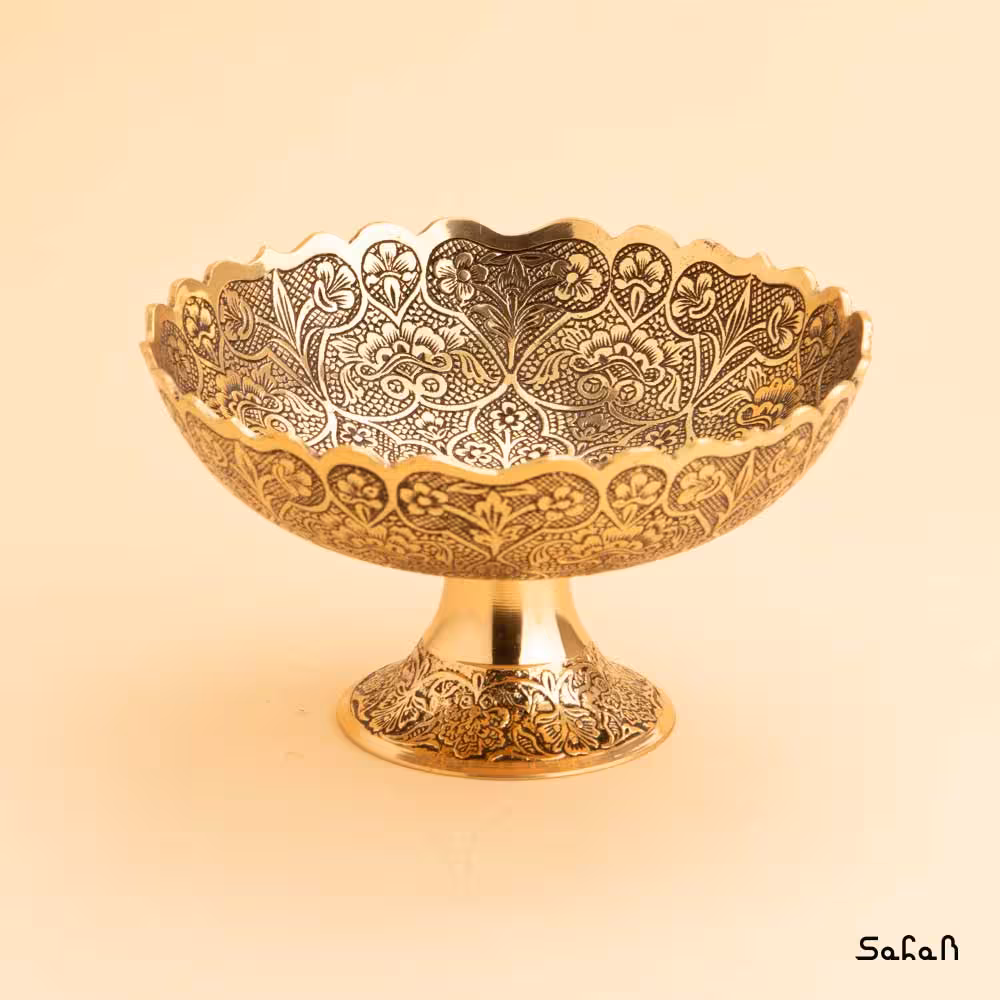 آجیل خوری پایه دار برنجی آنتیک دورو مدل هاچ
