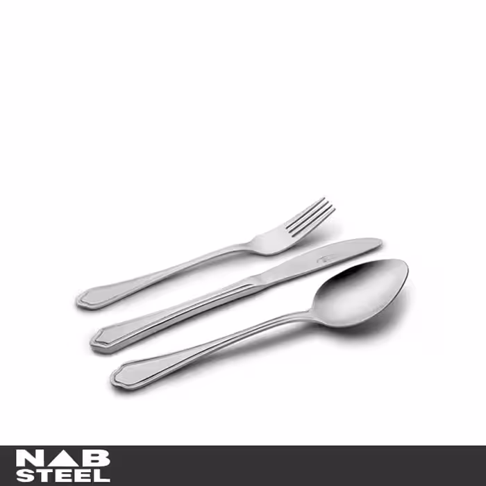 سرویس قاشق و چنگال ناب استیل 86 پارچه مدل ونیز استیل براق جعبه چوبی سفید