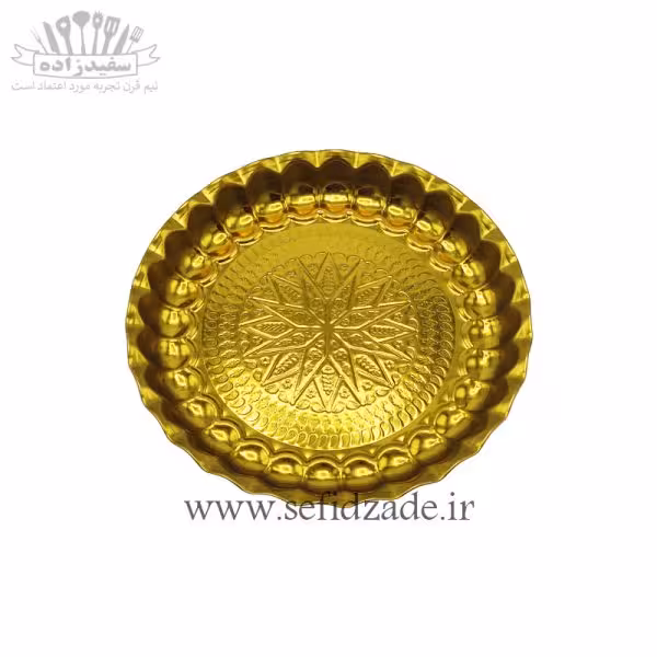 سینی استیل طلایی لب کنگره طرح لوزی سایز 24 سانتی