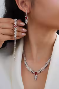 سرویس مجلل یاقوت سرخ نقره جواهری زنانه کد 60514