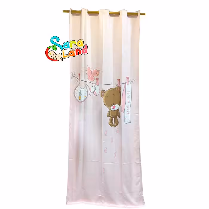 پرده اتاق کودک دخترانه پانچی طرح خرس و پرنده