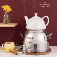 کتری قوری استیل شیر دار 5لیتری دسته استیل مات پایین ریور کد 3871