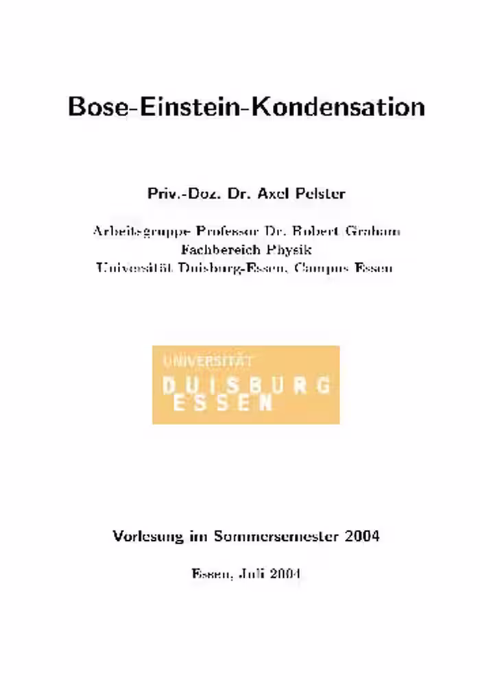 خرید و دانلود نسخه کامل کتاب Bose Einstein Kondensation 001
