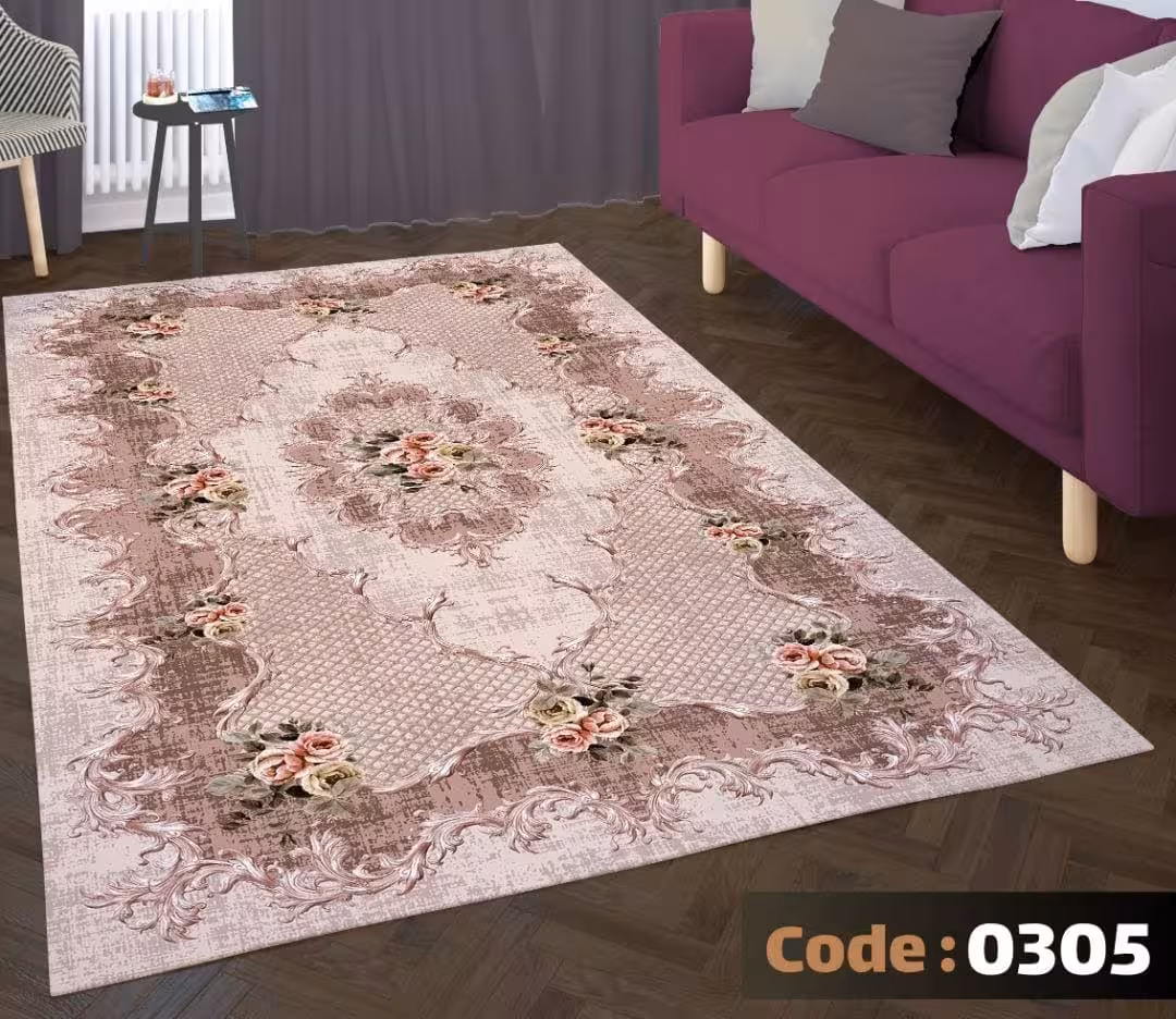کاورفرش روفرشی دورکشدار گوشه لیفه ای لاکی ، آبی و متنوع کد 0305