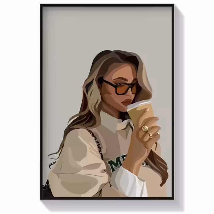 تابلو دکوراتیو فانتزی دخترانه طرح دختر با لیوان قهوه