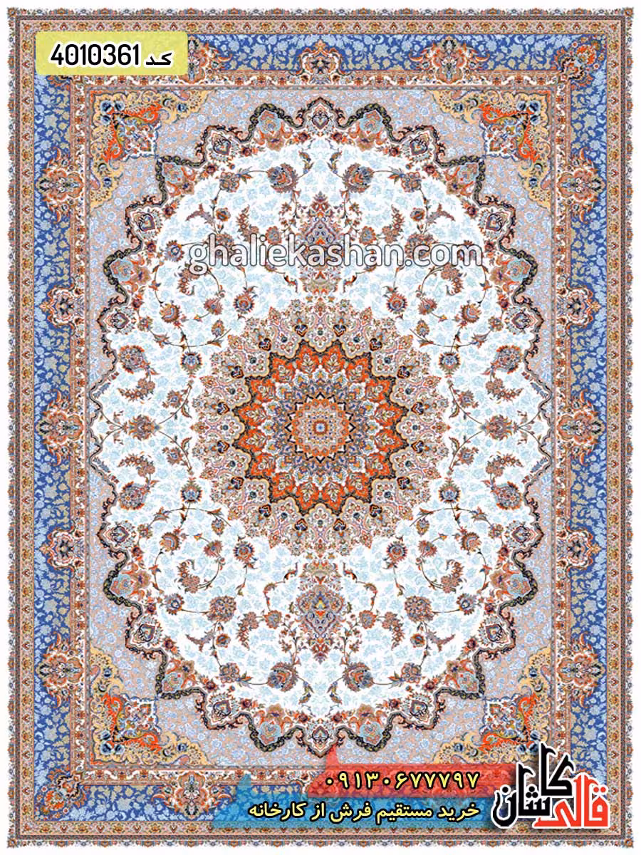 فرش 1200 شانه طرح رزیتا زمینه کرم کاشان