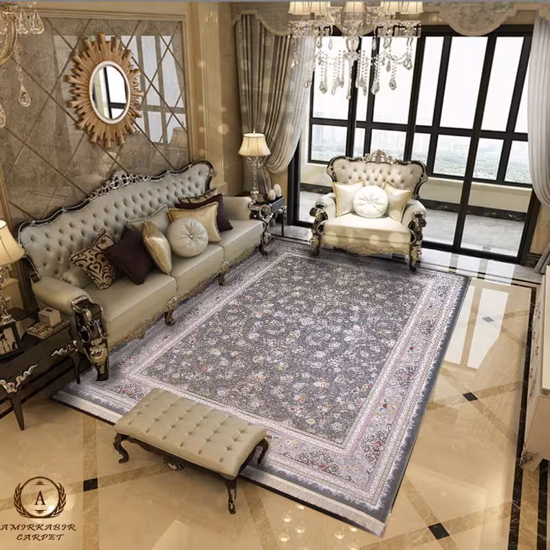 فرش 1200 شانه گل برجسته طرح عالی مقام