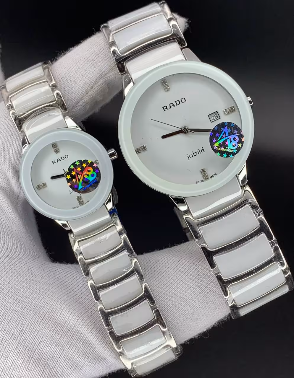 ساعت ست رادو سفید طوسی RADO Jubile SWISS 8035G W/GY ساعت رادو سرامیکی