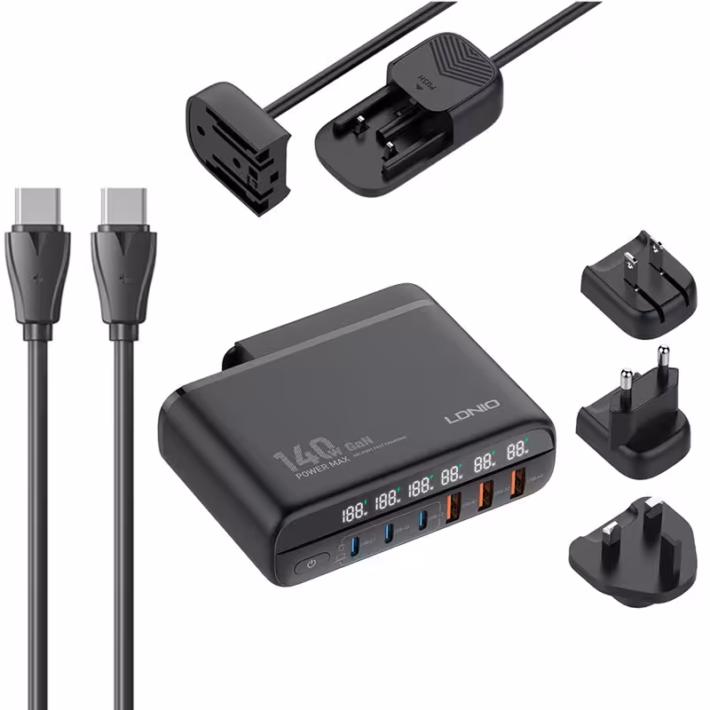 شارژر دیواری 140 وات الدینیو A6140C GaN QC5.0 PD 5A   کابل تبدیل تایپ سی و تبدیل برق