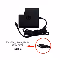 شارژر و آداپتور همه کاره تبلت،موبایل،لپ تاپ اچ پی 20V 3.25A - 15V 4A - 12V 5A - 9V 3A - 5V 3A Type-C  HP  کابل سه تایی