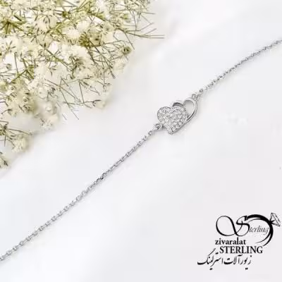 دستبند نقره قلب دوتایی عیار925 کد 20372