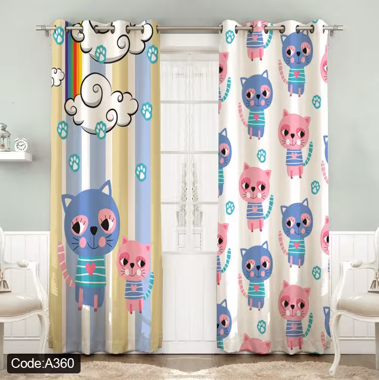 پرده پانچی مخمل چاپی دخترانه کد 360