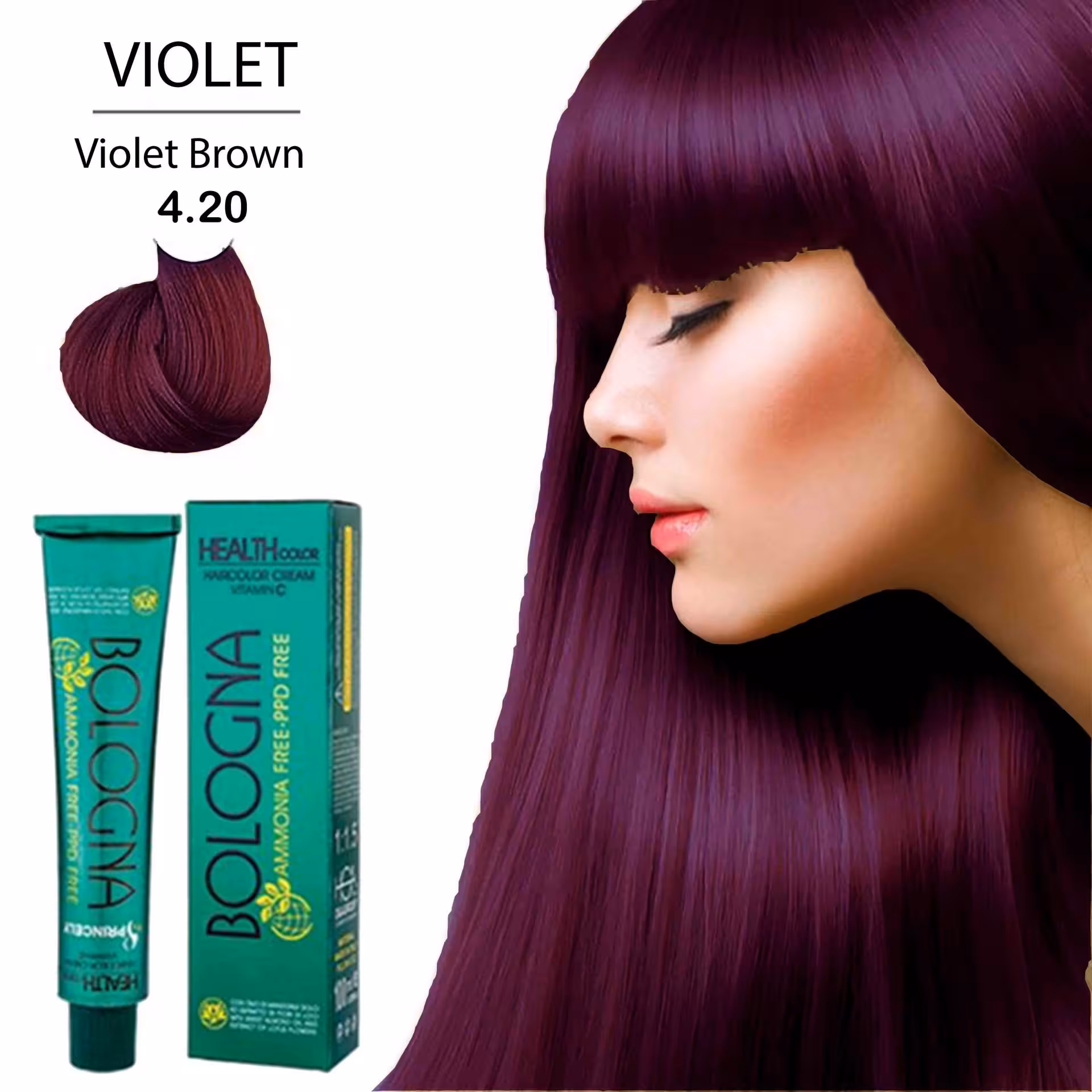 رنگ مو بدون آمونیاک و بدون پی پی دی بلونیا 100میل Violet Brown 4.20