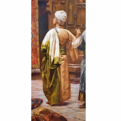 تابلو نقاشی رنگ روغن طرح تاجر فرش کد R1