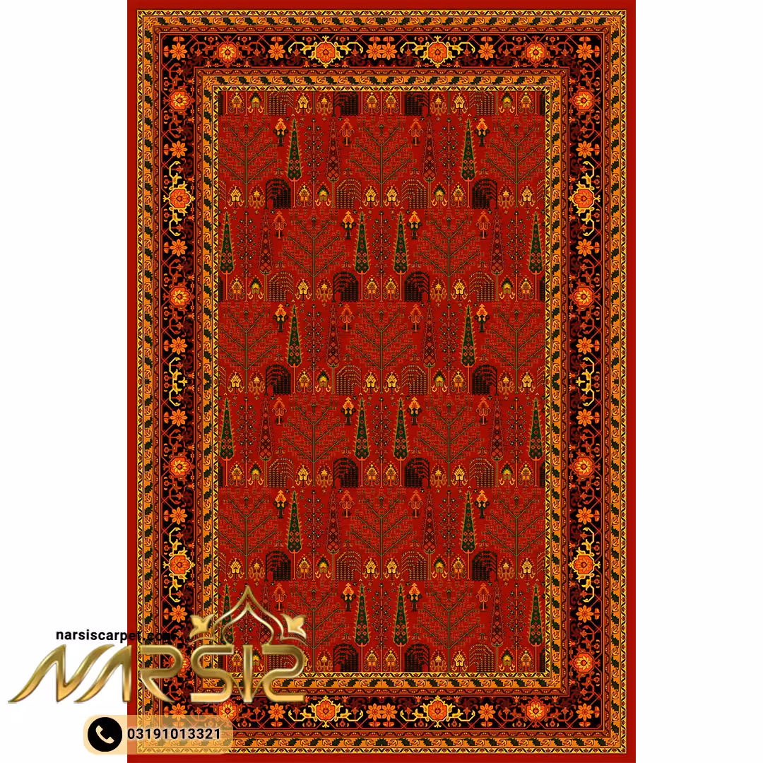 فرشینه ترکمن طرح نگارین رنگ قرمز کد 17