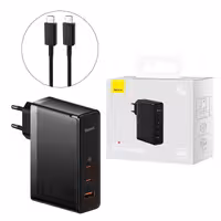 شارژر دیواری فست شارژ باسئوس مدل GaN5 Pro CCGP100 3Port 5A QC PD 140W به همراه کابل تبدیل تایپ سی
