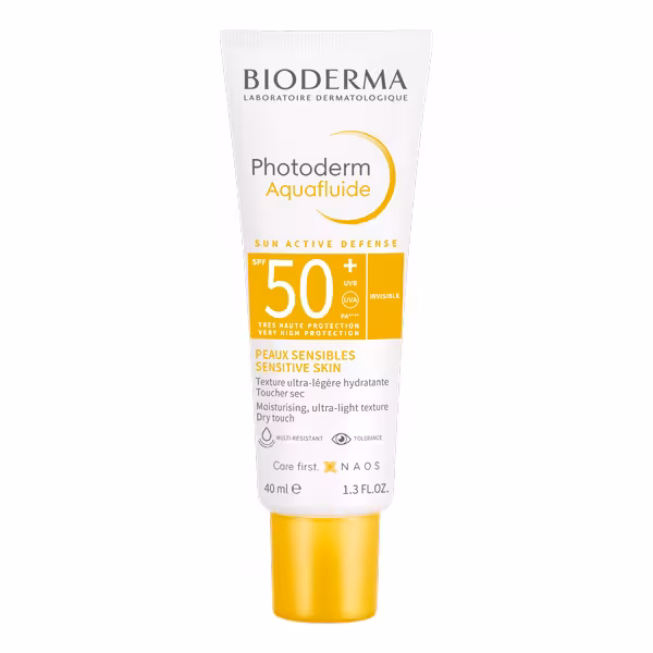 فلوئید ضد آفتاب بی رنگ بایودرما مدل Photoderm Aquafluide مناسب انواع پوست  SPF50 حجم 40 میل
