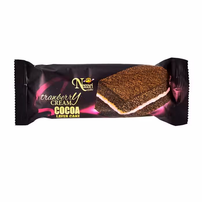کیک کاکائویی با کرم توت فرنگی بابانا 65 گرمی