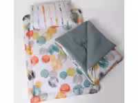 سرویس خواب دم دستی مسافرتی نوزادی(سایز 2)مجموعه 3 عددی تشک، لحاف و بالشت طرح آبرنگی سبز آبی  الا ELA