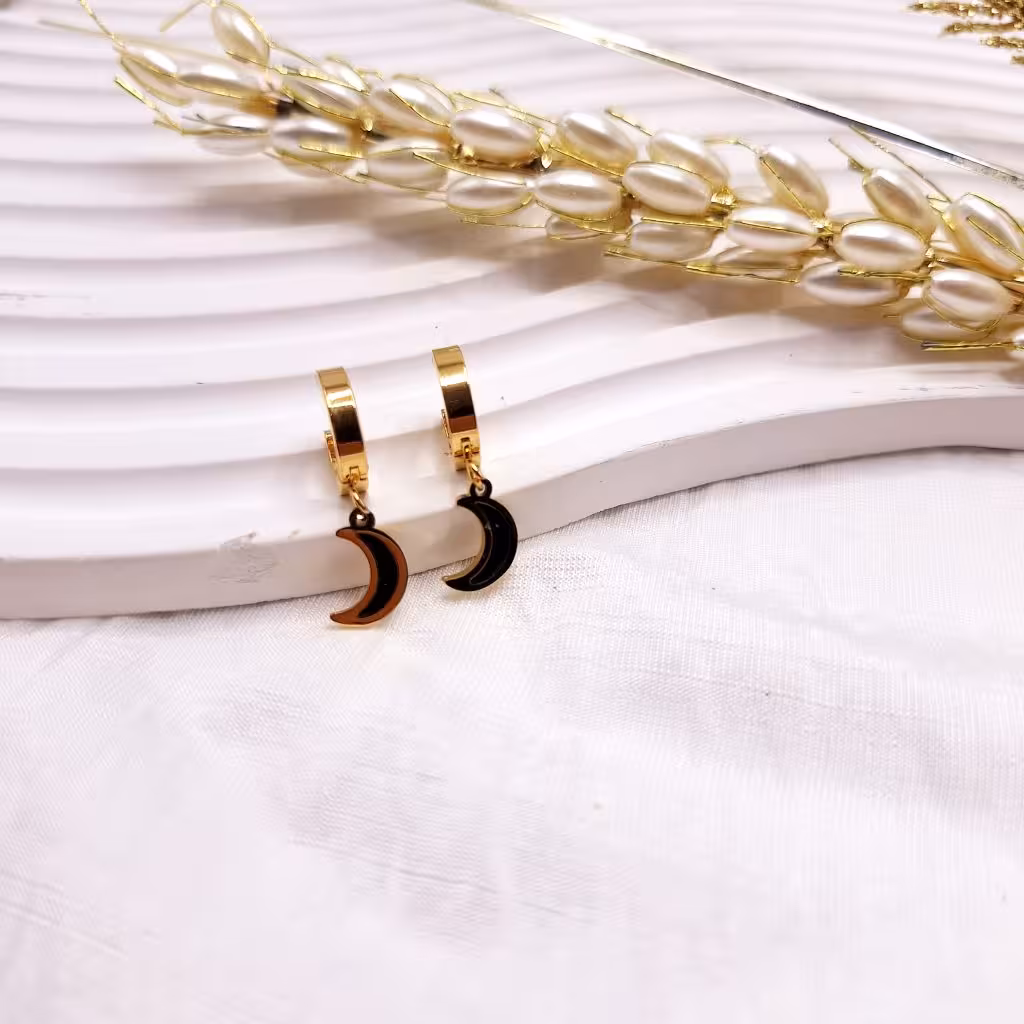 گوشواره تمام استیل طلایی طرح ماه