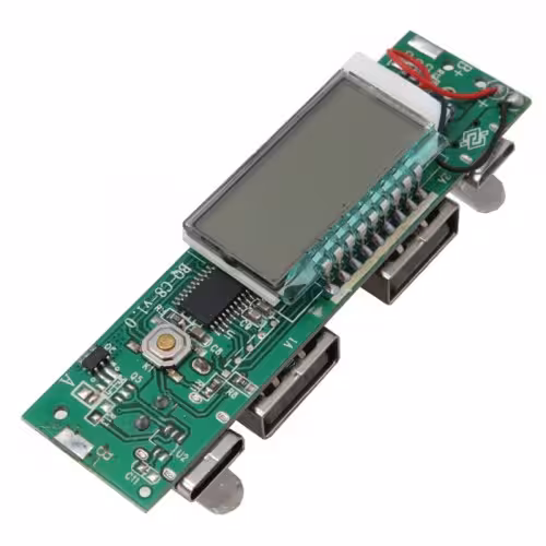 ماژول شارژر / دشارژر باتری لیتیومی دارای نمایشگر و دو ورودی / خروجی USB مناسب برای ساخت پاور بانک