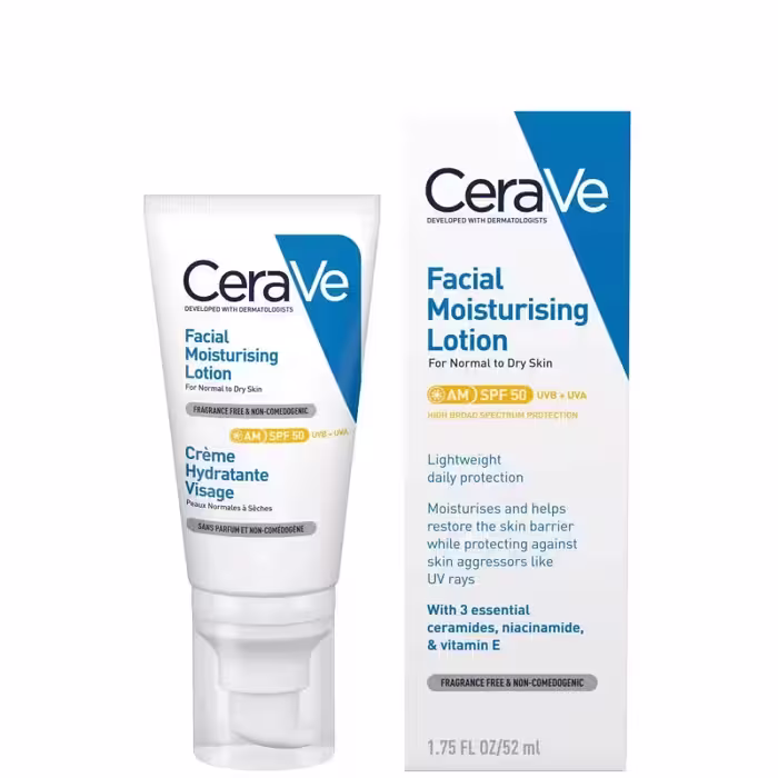 لوسیون ضد آفتاب مرطوب کننده روز سراوی SPF50 [پوست نرمال تا خشک]