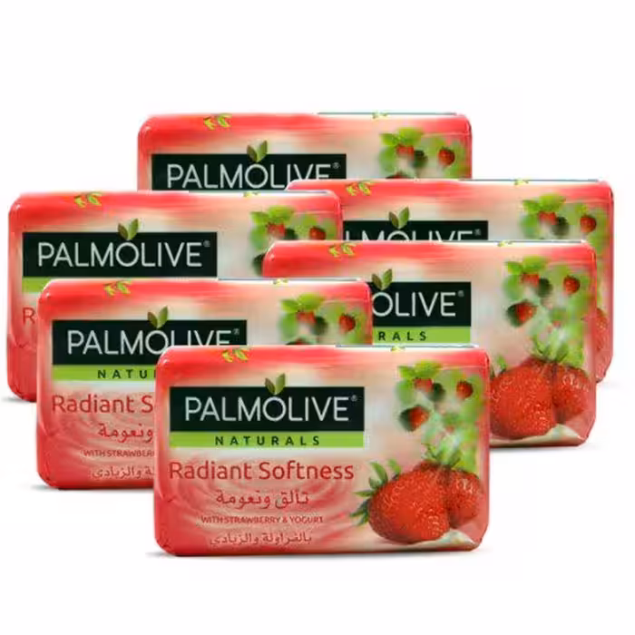 صابون پالمولیو 170 گرم همرا با آب توت فرنگی و ماست – مخصوص برای شفاف سازی و درخشش پوست – باکس 6 عددی – Palmolive soap – Radiant Softness with Strawberry and yogurt