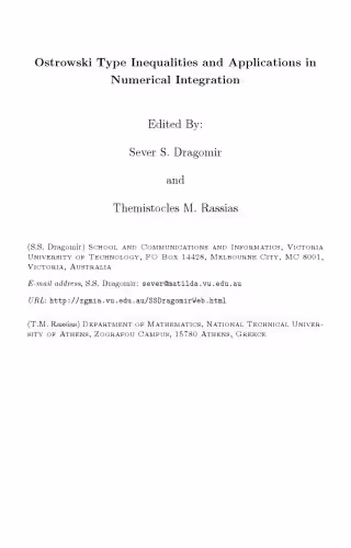 خرید و دانلود نسخه کامل کتاب Ostrowski Type Inequalities and Applications in Numerical Integration