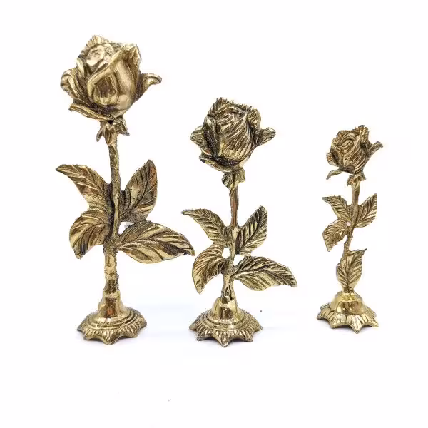 دکوری برنجی طرح گل ارتفاع 16 18 23 کد 220071