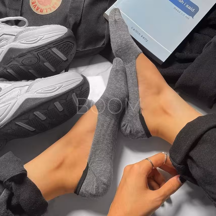 جوراب کالج نخ پنبه طوسی ملانژ سیلیکون دار فری سایز